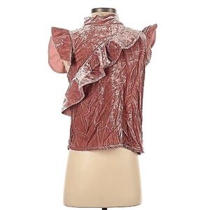 Pink Velvet Mock Neck Button Back Top Blouse Small